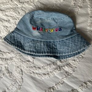 Y2K Vintage Denim Bucket Hat with Colorful Embroidery Wharf R Us 90s Old School